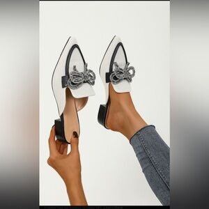 Chic White and Black Women's Mules with Bow Detail